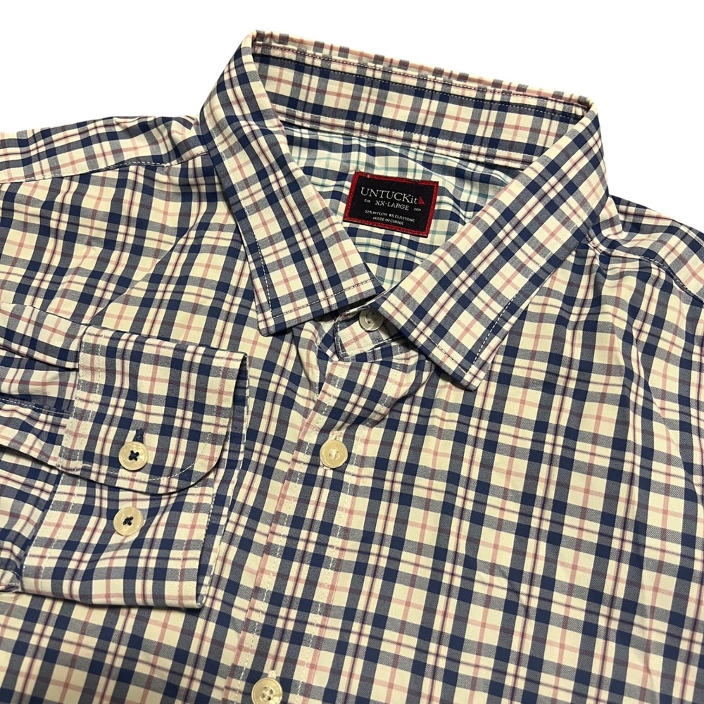 UNTUCKit Men's Macul Plaid Button Down Shirt XXLG Regular Fit Pink Blue White